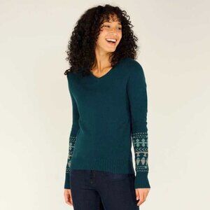 Sherpa Adventure Gear Maya V-Neck Sweater Sz S Teal Long Sleeve Hiking Alpaca